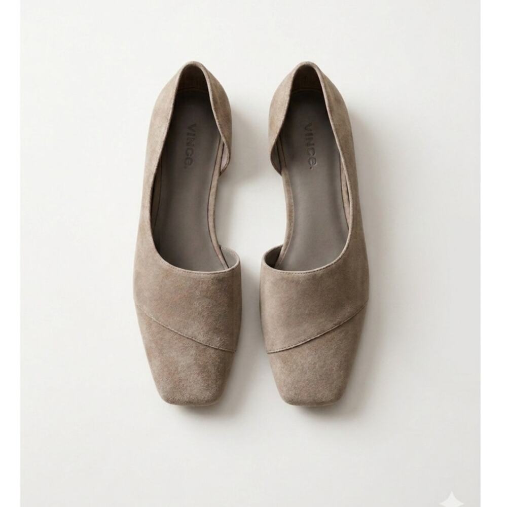 Vince Suede Square Toe D'Orsay Flats Taupe 8M